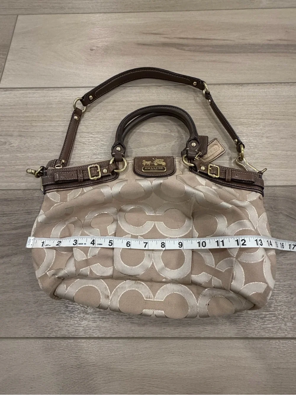 Coach 18608 Madison Op Art Metallic Outline Sateen Sophia Handbag Brown